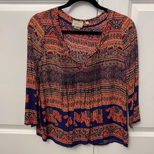 Anthropologie Vanessa Virginia Mahdia Elephant Print Peasant Top, Size 2